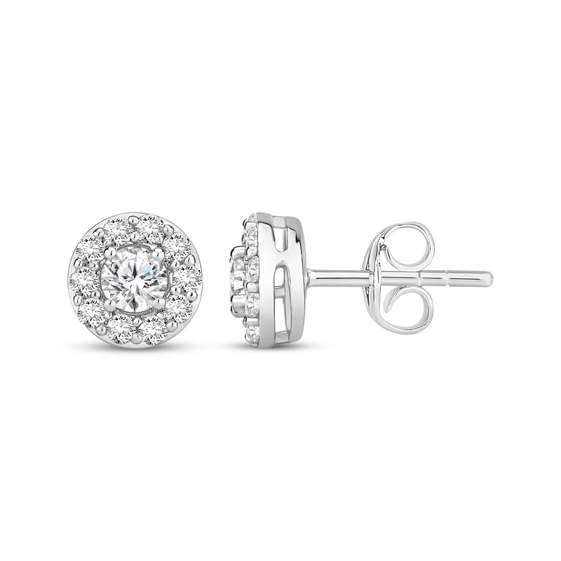 Main Image 1 of Previously Owned Diamond Halo Stud Earrings 1 ct tw 10K White Gold