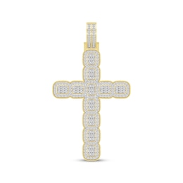 Previously Owned Men's Baguette & Round-Cut Diamond Cross Charm 2 ct tw 10K Yellow Gold