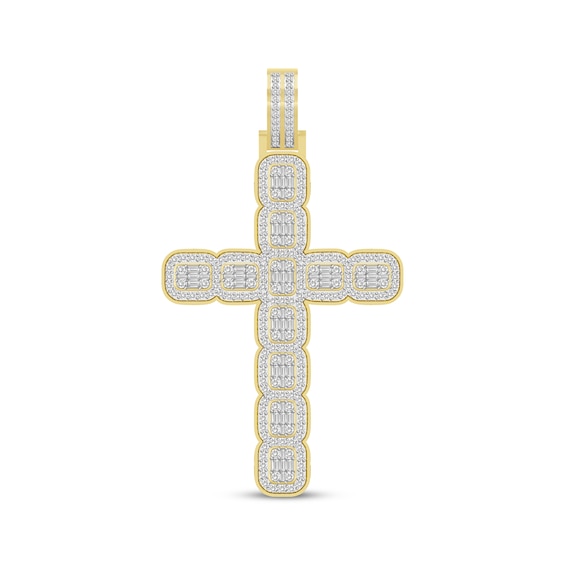 Previously Owned Men's Baguette & Round-Cut Diamond Cross Charm 2 ct tw 10K Yellow Gold