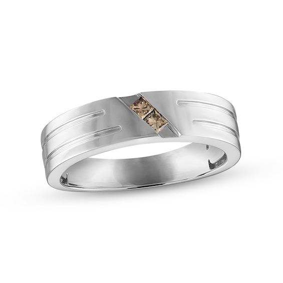 Previously Owned Men's Brown Diamond Wedding Band 1/8 ct tw Square-cut 10K White Gold