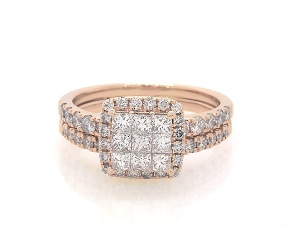 Previously Owned Princess-cut Diamond Bridal Set 1-1/2 ct tw 14K Rose Gold Size 7.5