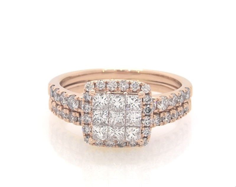 Main Image 1 of Previously Owned Princess-cut Diamond Bridal Set 1-1/2 ct tw 14K Rose Gold Size 7.5