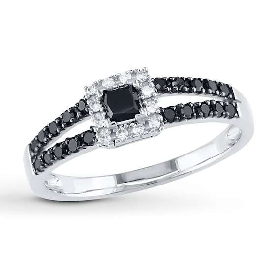 Previously Owned Black Diamond Ring 1/2 ct tw Princess-cut 10K White Gold
