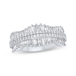Previously Owned Baguette & Round-Cut Diamond Wavy Ring 1 ct tw 10K White Gold