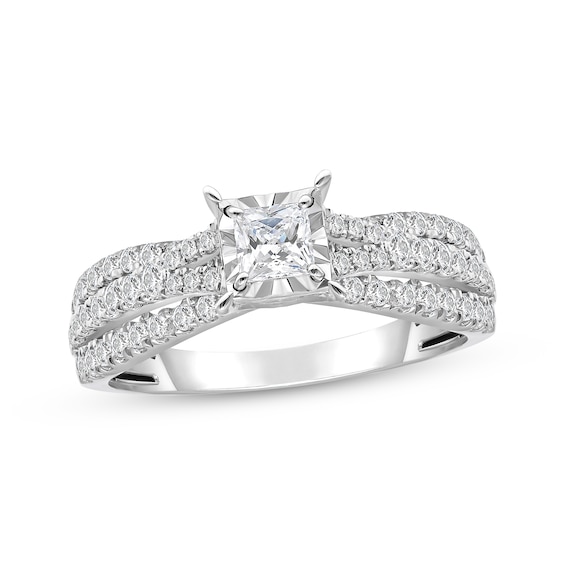 Previously Owned Princess & Round-Cut Diamond Twist Multi-Row Engagement Ring 1 ct tw 14K White Gold
