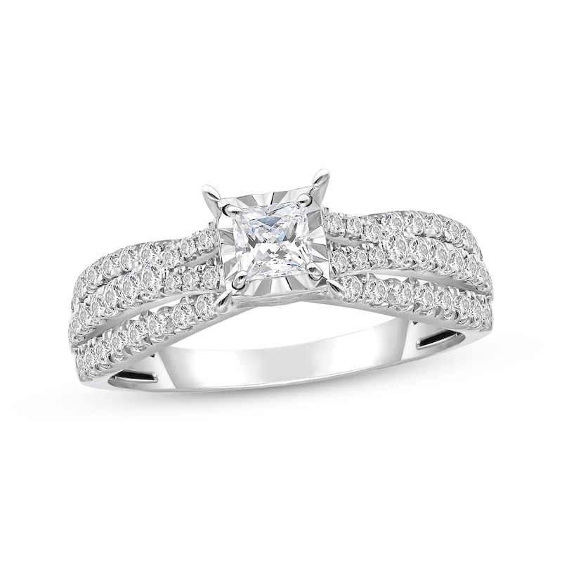 Main Image 1 of Previously Owned Princess & Round-Cut Diamond Twist Multi-Row Engagement Ring 1 ct tw 14K White Gold