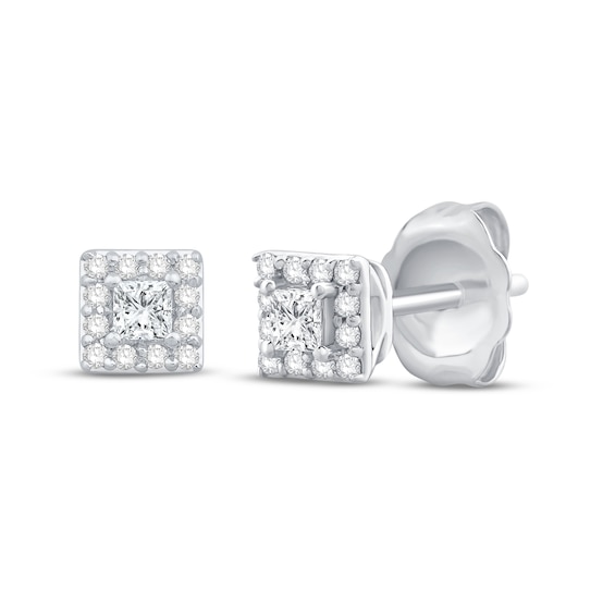 Previously Owned Diamond Stud Earrings 1/4 ct tw Princess & Round-cut 10K White Gold