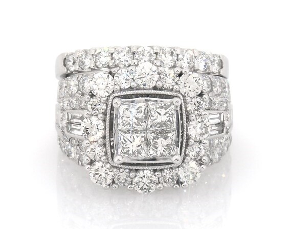 Previously Owned Princess-Cut Quad Diamond Bridal Set 4-3/8 ct tw 14K White Gold Size 7