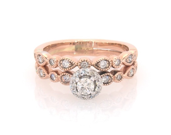 Previously Owned Diamond Bridal Set 1/3 ct tw Round-cut 10K Two-Tone Gold Size 4.25