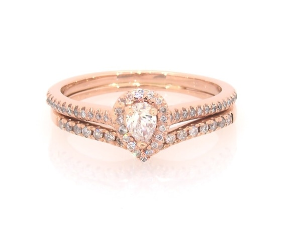 Previously Owned Pear-Shaped Diamond Halo Bridal Set 3/8 ct tw 10K Rose Gold Size 7.5
