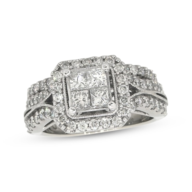 Main Image 1 of Previously Owned Princess-Cut Quad Diamond Bridal Set 1-1/5 ct tw 14K White Gold Size 6.25