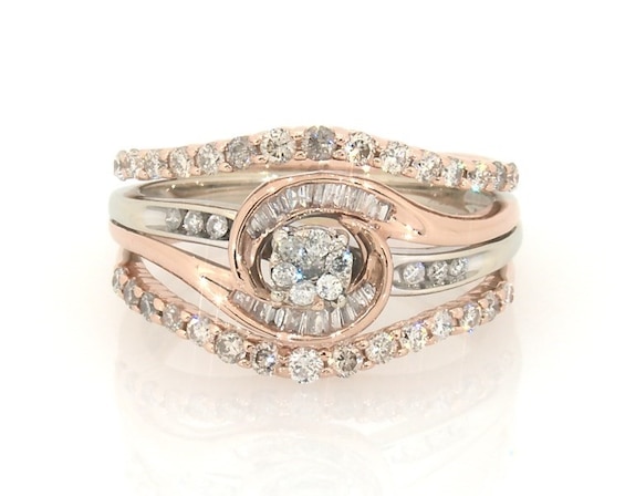 Previously Owned Multi-Diamond Swirl Bridal Set 5/8 ct tw 10K Two-Tone Gold size 7.25
