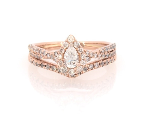 Previously Owned Pear-Shaped Bridal Set 1/2ct tw 14K Rose Gold size 4.5