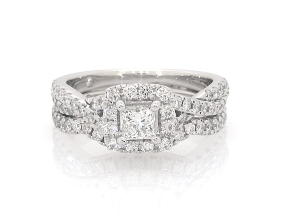 Previously Owned THE LEO Diamond Bridal Set 1ct tw Princess & Round-cut 14K White Gold Size 5.75