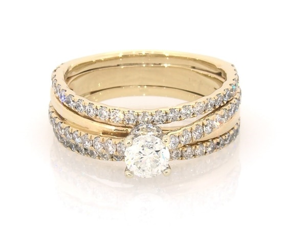 Previously Owned Angel Sanchez Round-Cut Diamond Bridal Set 1-3/4 ct tw 14K Two-Tone Gold Size 7.5