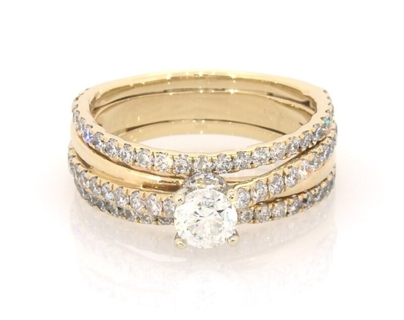 Main Image 1 of Previously Owned Angel Sanchez Round-Cut Diamond Bridal Set 1-3/4 ct tw 14K Two-Tone Gold Size 7.5