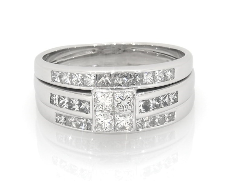 Main Image 1 of Previously Owned Diamond Bridal Set 1-1/2ct tw Princess-cut 14K White Gold Size 10.25