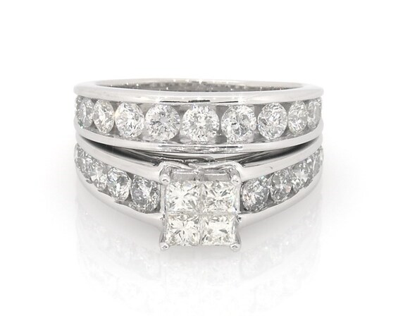 Previously Owned Diamond Bridal Set 3 ct tw Princess-cut 14K White Gold Size 8.75