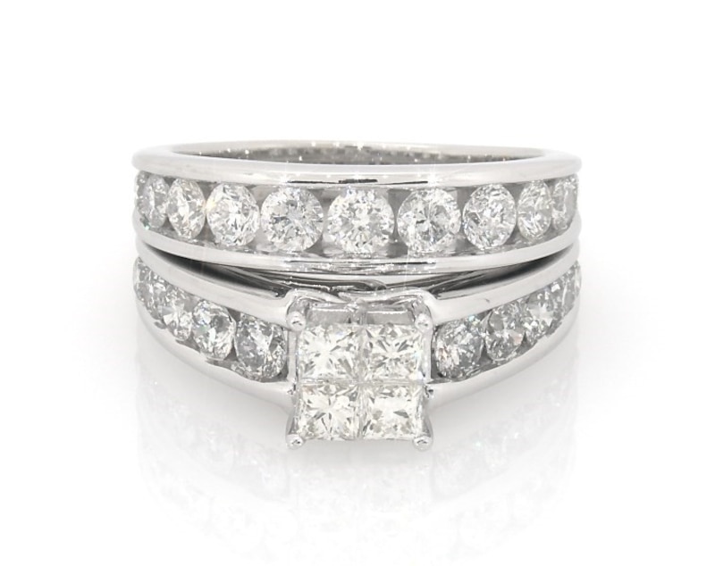 Main Image 1 of Previously Owned Diamond Bridal Set 3 ct tw Princess-cut 14K White Gold Size 8.75
