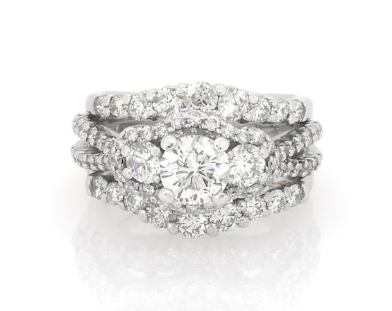 Previously Owned Diamond Bridal Set 2-1/5ct tw Round-cut 14K White Gold Size 5