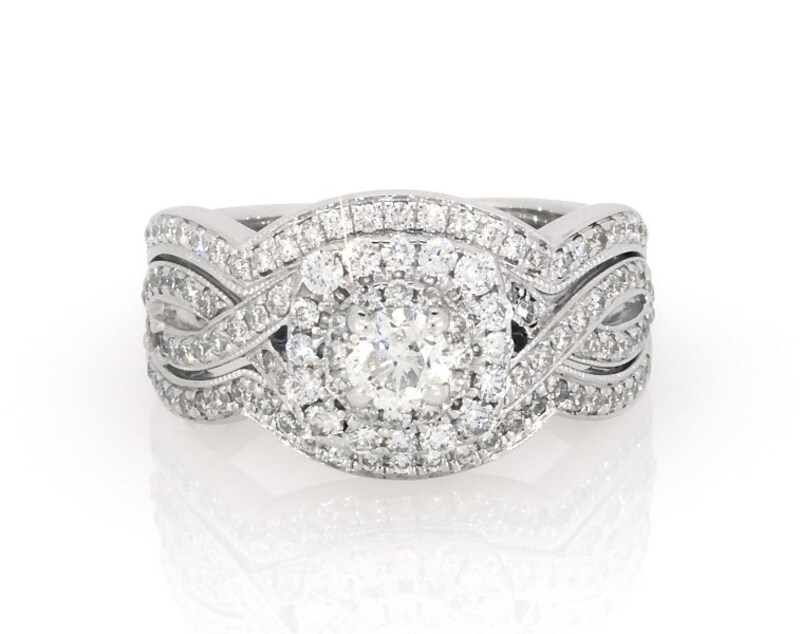 Main Image 1 of Previously Owned Neil Lane Round-Cut Diamond Halo Bridal Set 1 ct tw 14K White Gold Size 6.75