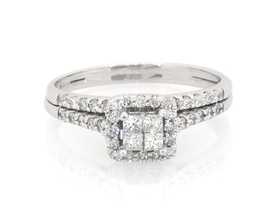 Previously Owned Diamond Bridal Set 5/8 ct tw Princess-cut 14K White Gold Size 8.25