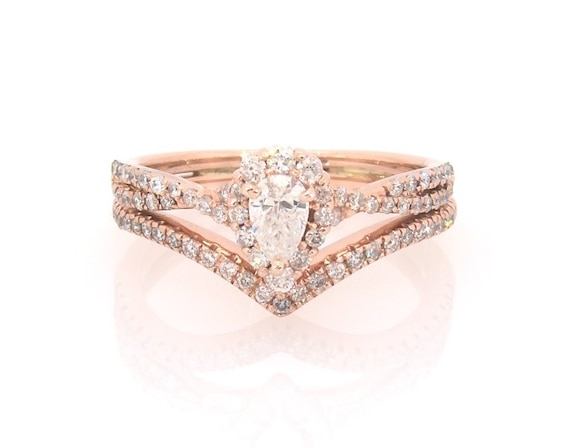 Previously Owned Diamond Bridal Set 1/2ct tw Pear/Round 14K Rose Gold Size 5.5