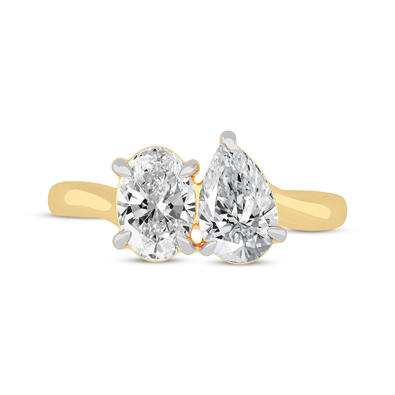 Main Image 3 of Previously Owned Toi et Moi Pear-Shaped & Oval-Cut Lab-Grown diamond Engagement ring 2 ct tw in 14K Yellow Gold