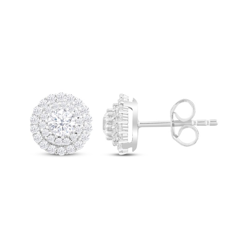 Main Image 1 of Previously Owned KAY Lab-Grown Diamonds Circle Stud Earrings 1 ct tw Round-cut 14K White Gold