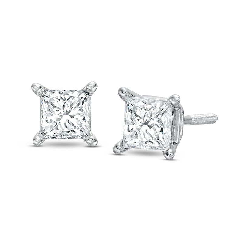 Main Image 1 of Previously Owned KAY Lab-Grown Diamonds Princess-Cut Solitaire Stud Earrings 3/4 ct tw 14K White Gold (F/SI2)