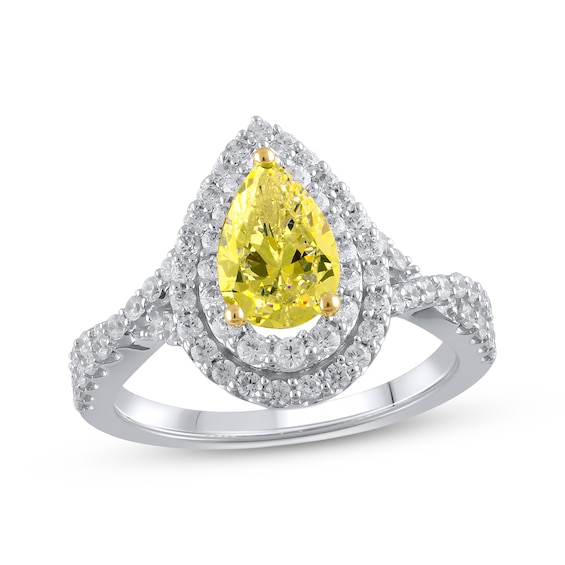 Previously Owned Lab-Grown Diamonds Yellow & White Pear Shaped Engagement Ring 1-3/4 ct tw 14K White Gold