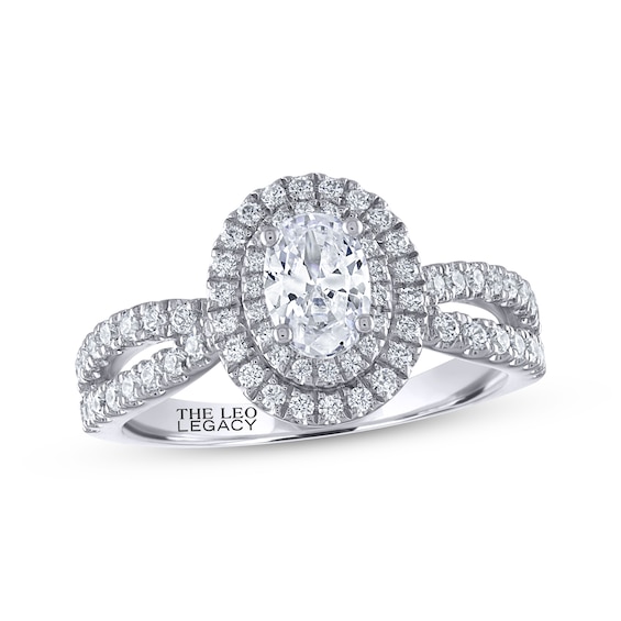 Previously Owned THE LEO Legacy Lab-Grown Diamond Oval-Cut Double Halo Engagement Ring 1 ct tw 14K White Gold