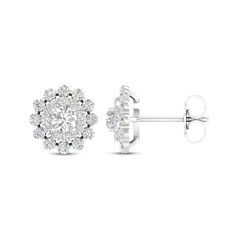 Main Image 1 of Previously Owned KAY Lab-Grown Diamonds Double Frame Stud Earrings 1 ct tw 14K White Gold