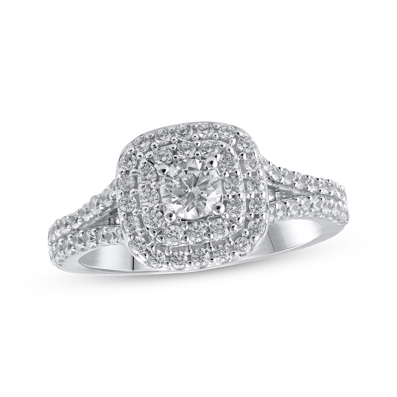 Main Image 1 of Previously Owned Lab-Grown Diamonds Cushion Frame Engagement Ring 1 ct tw 14K White Gold