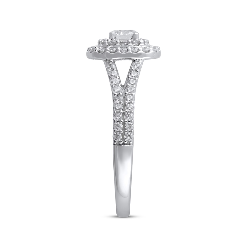 Main Image 2 of Previously Owned Lab-Grown Diamonds Cushion Frame Engagement Ring 1 ct tw 14K White Gold
