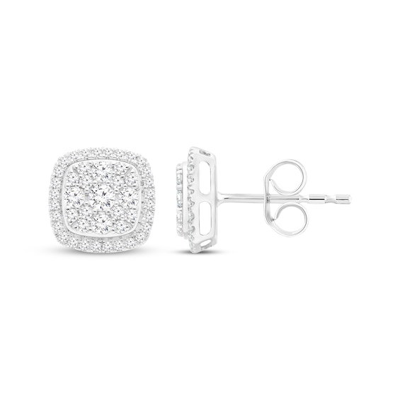 Previously Owned KAY Lab-Grown Diamonds Composite Cushion-Frame Stud Earrings 2 ct tw 10K White Gold