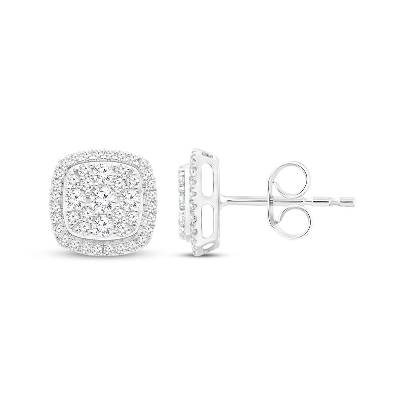 Main Image 1 of Previously Owned KAY Lab-Grown Diamonds Composite Cushion-Frame Stud Earrings 2 ct tw 10K White Gold