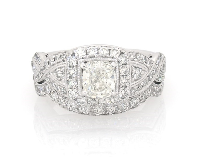 Main Image 1 of Previously Owned Neil Lane Cushion-Cut Diamond Bridal Set 1-7/8 ct tw 14K White Gold Size 6