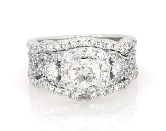 Previously Owned Neil Lane Cushion-Cut Diamond Halo Bridal Set 1-7/8 ct tw 14K White Gold 6.25