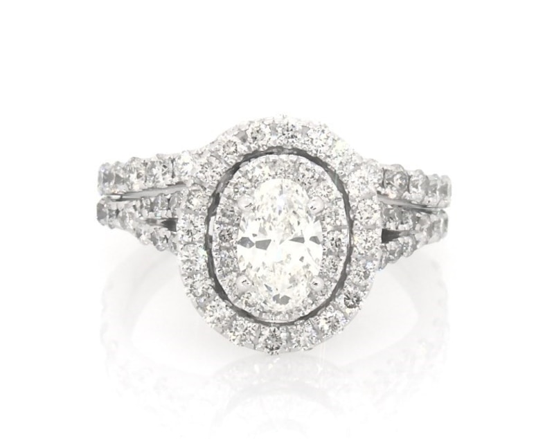 Main Image 1 of Previously Owned Neil Lane Oval-Cut Diamond Double Halo Bridal Set 1-1/2 ct tw 14K White Gold Size 4