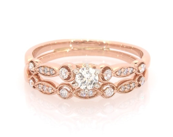 Previously Owned Round-Cut Diamond Bridal Set 1/2 ct tw 14K Rose Gold Size 10