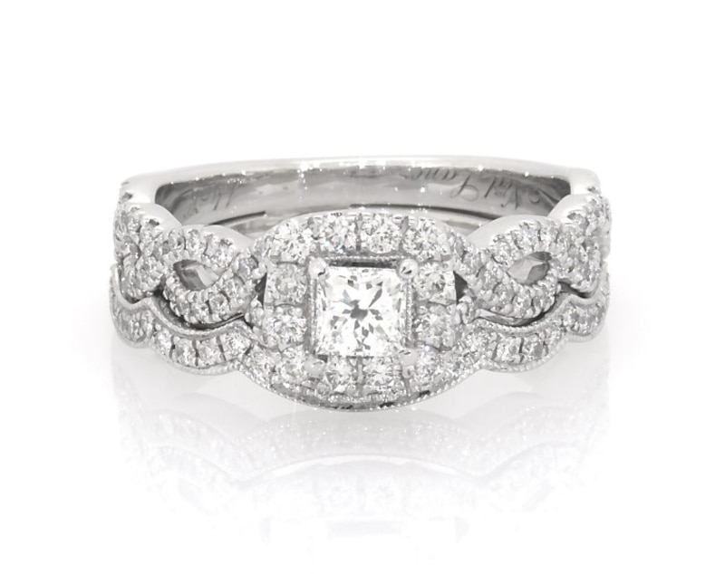 Main Image 1 of Previously Owned Neil Lane Princess-Cut Diamond Bridal Set 7/8 ct tw 14K White Gold Size 6.5