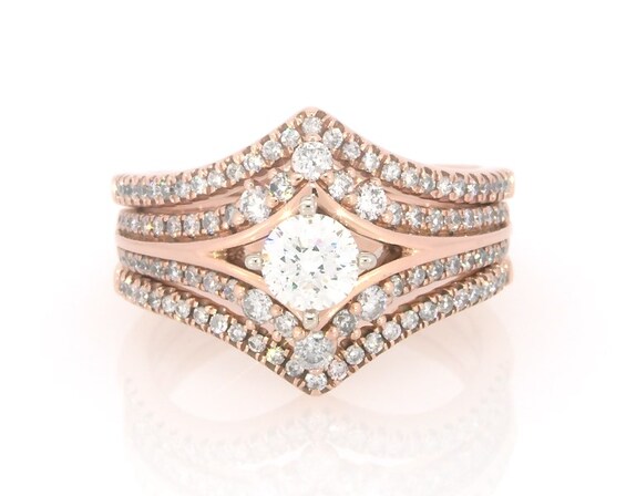 Previously Owned Round-Cut Diamond Chevron Bridal Set 1 ct tw 14K Two-Tone Gold Size