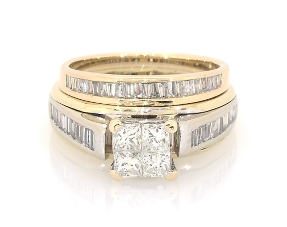 Previously Owned Princess-Cut Quad Diamond Bridal Set 1-1/2 ct tw 14K Two-Tone Gold Size 5.75