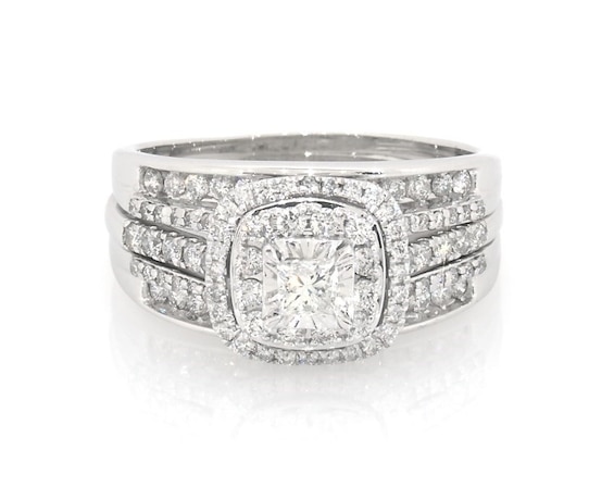 Previously Owned Princess-Cut Diamond Double Halo Bridal Set 1-1/8 ct tw 14K White Gold Size 9.75