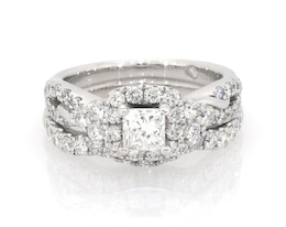 Previously Owned THE LEO Princess-Cut Diamond Halo Bridal Set 1-5/8 ct tw 14K White Gold Size 5.75