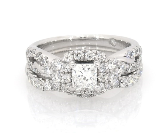 Previously Owned THE LEO Princess-Cut Diamond Halo Bridal Set 1-5/8 ct tw 14K White Gold Size