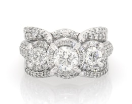 Previously Owned Round-Cut Diamond Three-Stone Halo Bridal Set 2-3/8 ct tw 14K White Gold Size 6