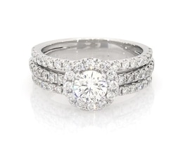 Previously Owned Round-Cut Diamond Halo Bridal Set 1-1/4 ct tw 14K White Gold Size 5.75