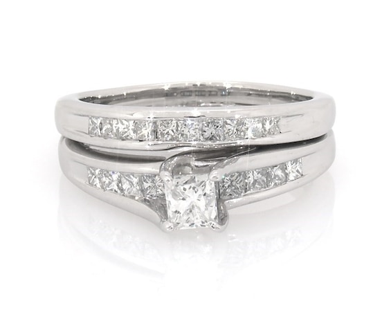 Previously Owned Princess-Cut Diamond Bridal Set 7/8 ct tw 14K White Gold Size 7.25
